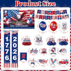Sabary 48 Pcs 4th of July Decorations 250th Anniversary Patriotic Decoration Red White Blue Porch Banners Backdrop Hanging Swirls Balloons Honeycomb Centerpieces for Independence Day Party Supplies - Image 2
