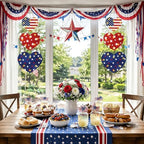 Barydat 3 Pcs 4th of July Decorations Patriotic Lighted Wooden Sign Red White Blue Heart Glitter Hanging Wreaths Plaque with LED Light for 250th Anniversary Independence Day Front Door Porch - Image 5
