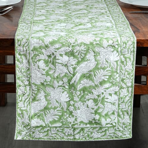 CPC Olive Green Block Print Cotton Table Runner 16x90 Inch Long Runner - Image 3