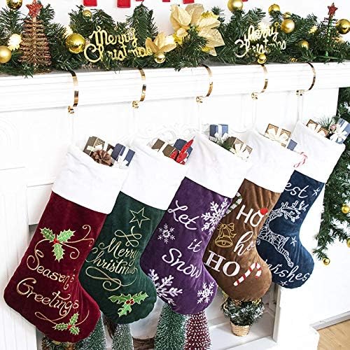 GEX Christmas Stockings 5 Pack for Family 22" Large Embroidered Classic Luxury Velvet Red Green Purple Blue Brown Decorations for Fireplace Xmas Season (Set of 5) by GEXWorldwide