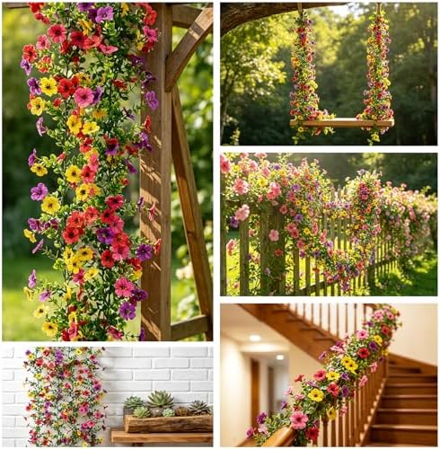 4 Pack 6ft Lifelike Artificial Flower Vines, UV & Fade Resistant Fake Hanging Flower Garlands – Perfect for Wedding Backdrop, Arch, Wall, Home Office, Garden Indoor Outdoor Decor (Mixed-color) - Image 6