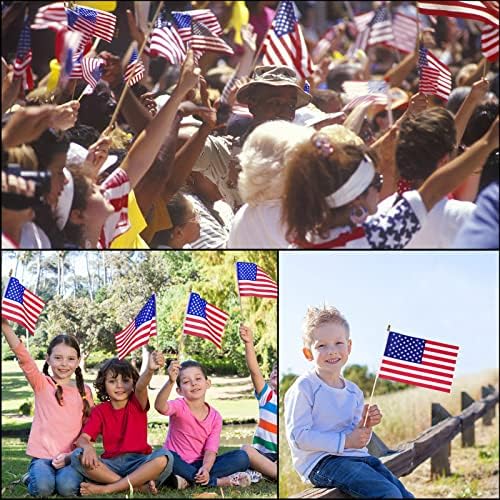 Tegeme 380 Pack Bulk Small American Flags on Stick, Wooden Pole Spear Tip - Image 4