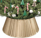 ELYKEN Gold Christmas Tree Collar, 28 Inch Woven Xmas Tree Skirt for 7.5 ft Trees, Stylish Rustic Basket for Tree Base Cover with Cord Cut-Out for Pencil Trees, Easy Assembly by ELYKEN