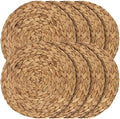 JEUIHAU Set of 8 Water Hyacinth Braided Placemat, 13 Inch Round Placemats Rattan Placemats, Natural Wicker Seagrass Rattan Placemats for Dining Table, Decoration by JEUIHAU