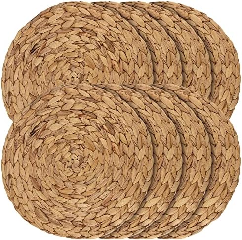 JEUIHAU Set of 8 Water Hyacinth Braided Placemat, 13 Inch Round Placemats Rattan Placemats, Natural Wicker Seagrass Rattan Placemats for Dining Table, Decoration by JEUIHAU