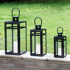 TRIROCKS Stainless Steel Lantern Set of 3 - Assorted Sizes (12/15/19 Inch) - Tall Metal Hanging Lanterns with Clear Glass Panels, Indoor & Outdoor Home Decor for Parties & Events - Black Finish - Image 5