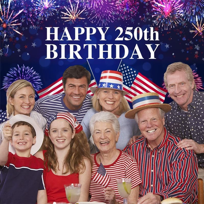 4th of July Backdrop Decorations Independence Day Backdrop 250 Anniversary USA Flag Banner 8x8ft 250th Birthday Fireworks Semiquincentennial Photography Background Photo Studio Props - Image 4