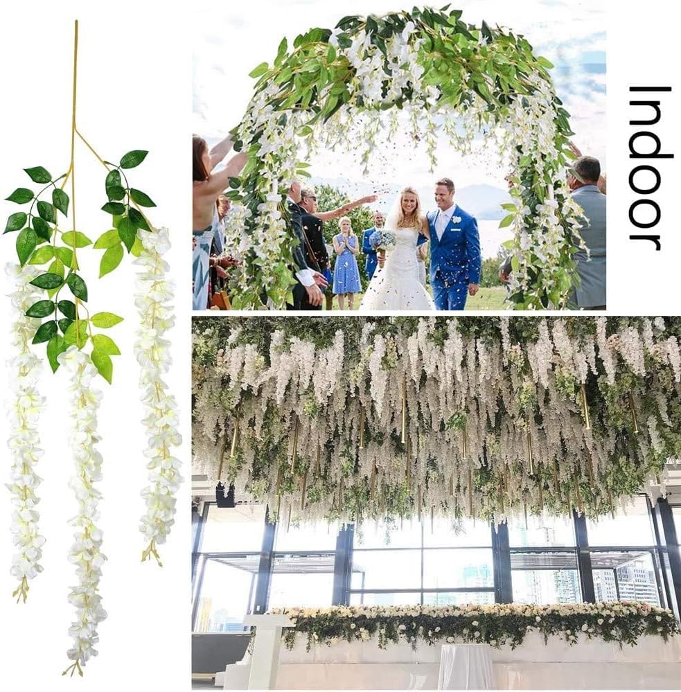 108Pcs Artificial Wisteria Flowers 3.6 Feet/Piece White Dense Artificial Fake Wisteria Vine Ratta Hanging Garland Silk Flowers String Home Party Wedding Decor(White-Dense) - Image 5