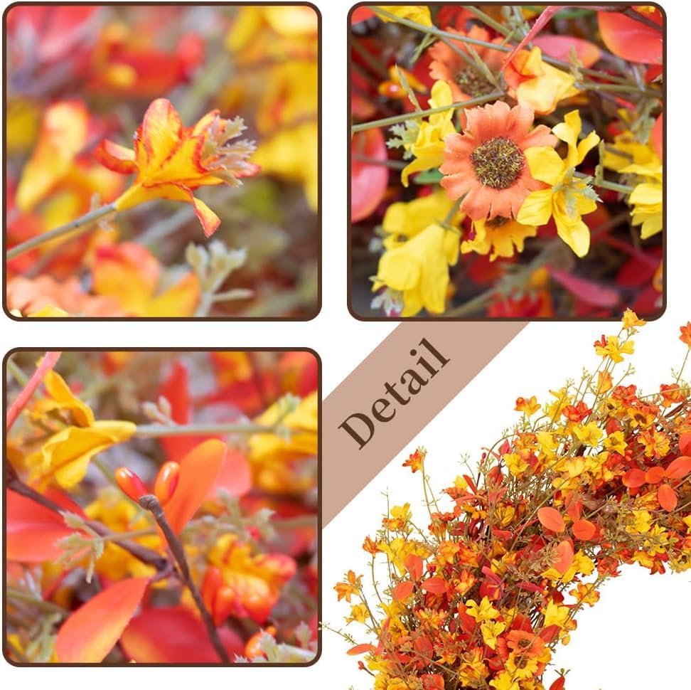 24 Inch Fall Wreaths for Front Door Boho Fall Wreath Rustic Autumn Wreath - Image 4