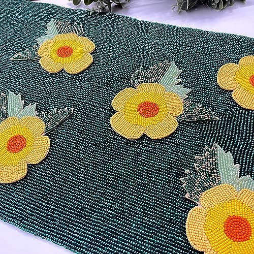 Enliven Handmade Beaded Table Runner, 13x36 Inches Lightweight Decorative Table Runner, Perfect for Dining/Wedding/Party/Everyday Use & Easy to Clean, Elegant Floral Beaded Runner - Image 3