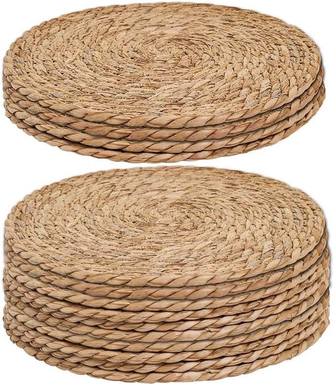 Handmade Heat Resistant 13.8" Round Woven Placemats Set of 12, Wicker Boho No Chemical Natural Water Hyacinth Place Mats, Farmhouse Table Mats for Kitchen Dining Table,Home Decorations,Wedding by Unknown