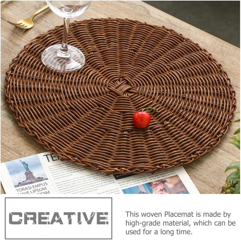 PRETYZOOM 2 pcs Woven Placemat 14.96 inch Round Non Slip Heat Resistant Dining Mat Reusable Wear Resistant Table Mat for Kitchen Table Protection Cups Bowls Plates Home Decor - Image 6