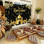AIBIIN 8X6ft Ramadan Mubarak Backdrop Black Gold Muslim Kareem Banner Eid Al-Adha Mubarak Party Decorations Banner Photo Shoot Props - Image 3