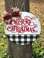 Wood front door sign Wood sign Home decor Welcome sign Sign for front door House warming gift Wedding gift (B/W Plaid-Plaid Christmas-DS087(NC) P002, 18" Width) - Image 4