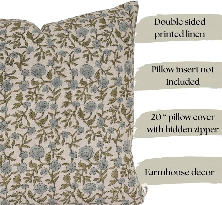 Linen Throw Pillow Covers 20x20 inch Gray and Green Decorative Pillow Covers for Living Room, Bedroom - Image 2