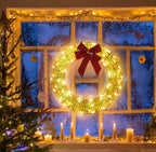 VINGLI 24IN Prelit Iridescent Outdoor Christmas Wreath Decoration, Lighted Silver Metal Front Door Garland with Red Bow, 84 Warm White LED Lights for Gate Wall Porch Indoor Outdoor Holiday Party Décor by VINGLI