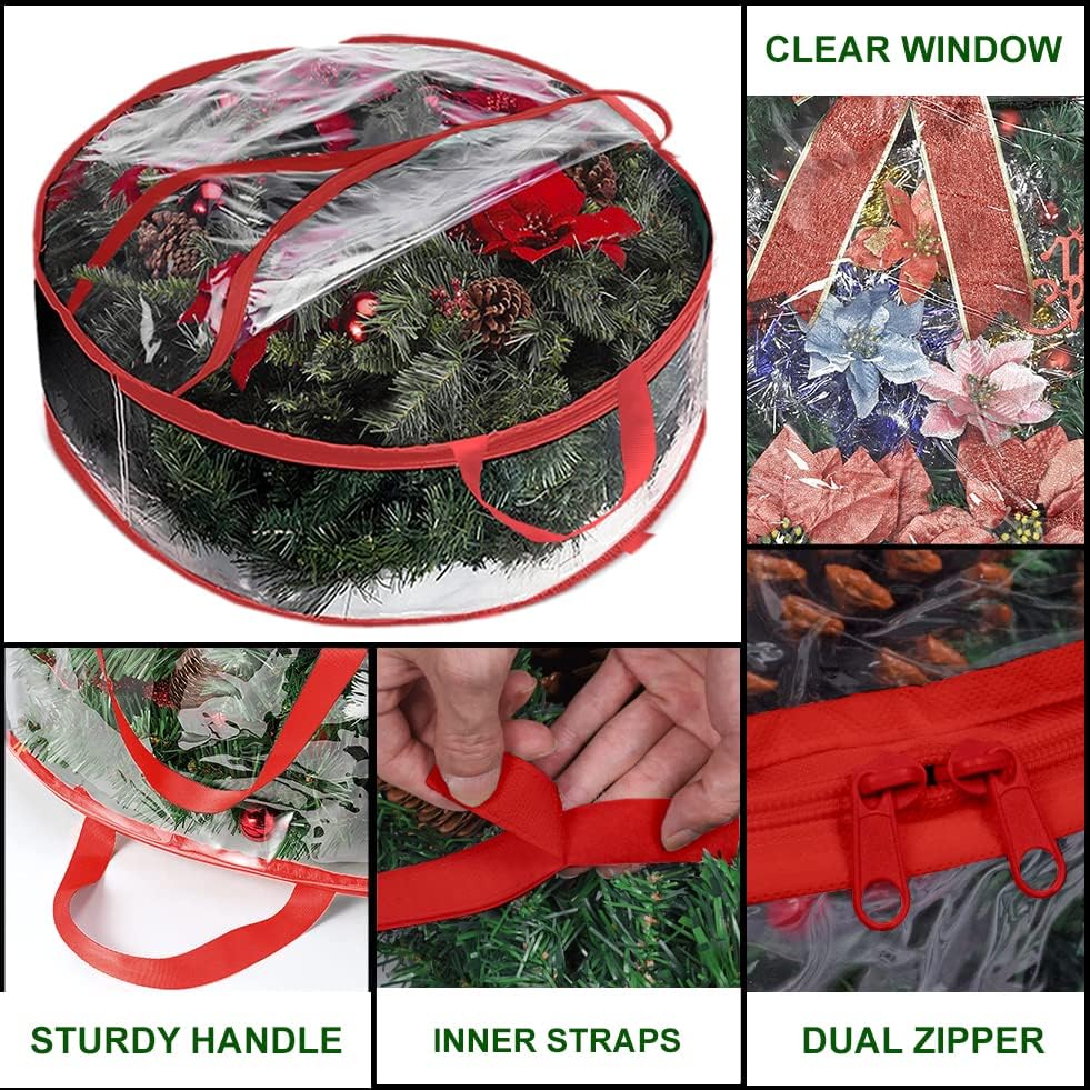 ProPik Christmas Wreath Storage Bag 36" - 2 Pack Clear Christmas Wreath Storage Container - Garland Holiday Artificial Wreath Storage Holder - Water Proof Transparent Clear PVC (36 Inch, Red) - Image 5