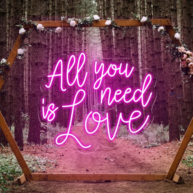 All You Need Is Love Neon Sign, Wedding LED Neon Light, Wedding Party Backdrop Wall Decor Valentine's Day Personalized Gift, Couple Room Light, Bar Home Lamp Party Dorm Living Room-Pink-14"x12" by mllusxg