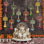 Divyakosh Wood Handmade Lotus Multicolor, Pom Pom Style, Pack of 10, for Ganpati Decor, Diwali Decoration, VAR Laxmi Vrat| Wall Hangings for Home Decoration, Temple Decor | - Image 3