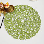 IcosaMro Round Woven Placemats Set of 12 for Dining Table, 15 Inches Paper Boho Decorative Circle Place Mats for Wedding Christmas Thanksgiving Day Holiday Dinner (Green) - Image 4