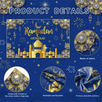 AIBIIN 8X6ft Ramadan Mubarak Backdrop Blue Gold Muslim Kareem Banner Eid Al-Adha Mubarak Party Decorations Banner Photo Shoot Props - Image 2