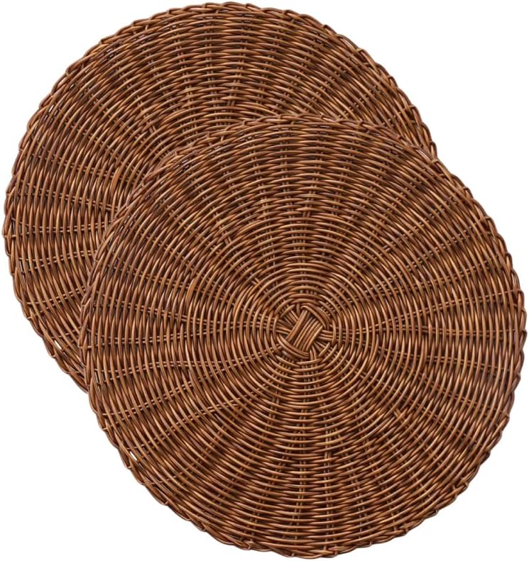 PRETYZOOM 2 pcs Woven Placemat 14.96 inch Round Non Slip Heat Resistant Dining Mat Reusable Wear Resistant Table Mat for Kitchen Table Protection Cups Bowls Plates Home Decor by PRETYZOOM