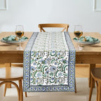 Ridhi Hand Block Print Table Runner Columbia Blue 16x106 Inch 100% Cotton by Ridhi