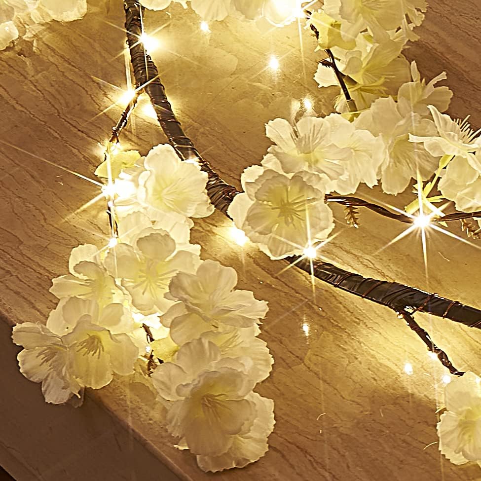 LITBLOOM Cherry Blossom Garland with Lights Battery Operated with Timer 96 Fairy Lights 6FT, Lighted White Flower Garland for Mantle Fireplace Wedding Party Spring Decoration Indoor Outdoor - Image 2