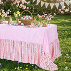 Fanqisi Easter Tablecloth Pink Ruffle Table Cloth - 90 x 132 Inch Gingham Checker Tablecloths Waterproof Table Cover for Picnic Birthday Wedding Spring Party Decoration by Fanqisi