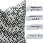 Decorative Pillow Cover French Country Pillow Cover Cottage Decor Floral Block Print, Farmhouse Decorative Cushion Cover, Spring Pillow Cover Line and Loop (Airforce Blue) - Image 3