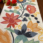Indian Handmade Beaded Table Runner, Multicolor Floral Design, 13x36 Inches - Image 2