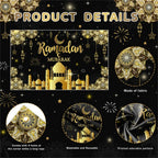 AIBIIN 8X6ft Ramadan Mubarak Backdrop Black Gold Muslim Kareem Banner Eid Al-Adha Mubarak Party Decorations Banner Photo Shoot Props - Image 2