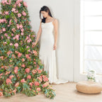 Artificial Flower Garland 2pcs 5.4ft Rose & Hydrangea Vine, Champagne Pink - Image 2