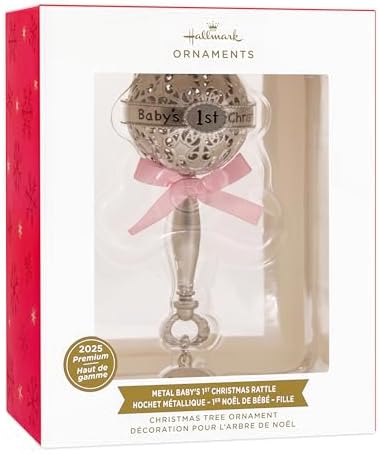 Hallmark Baby's First Christmas Silver Rattle with Pink Ribbon 2025 Christmas Ornament, Metal, New Baby Gifts - Image 7