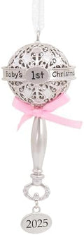 Hallmark Baby's First Christmas Silver Rattle with Pink Ribbon 2025 Christmas Ornament, Metal, New Baby Gifts by Hallmark